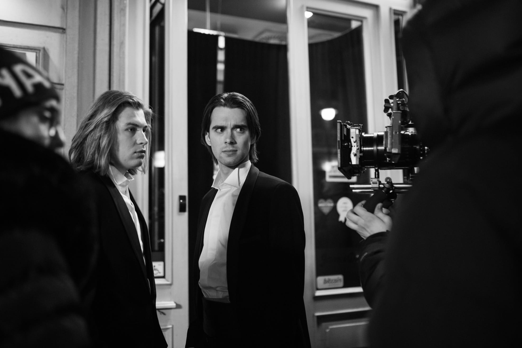 In costume between takes on the set of Manipulation