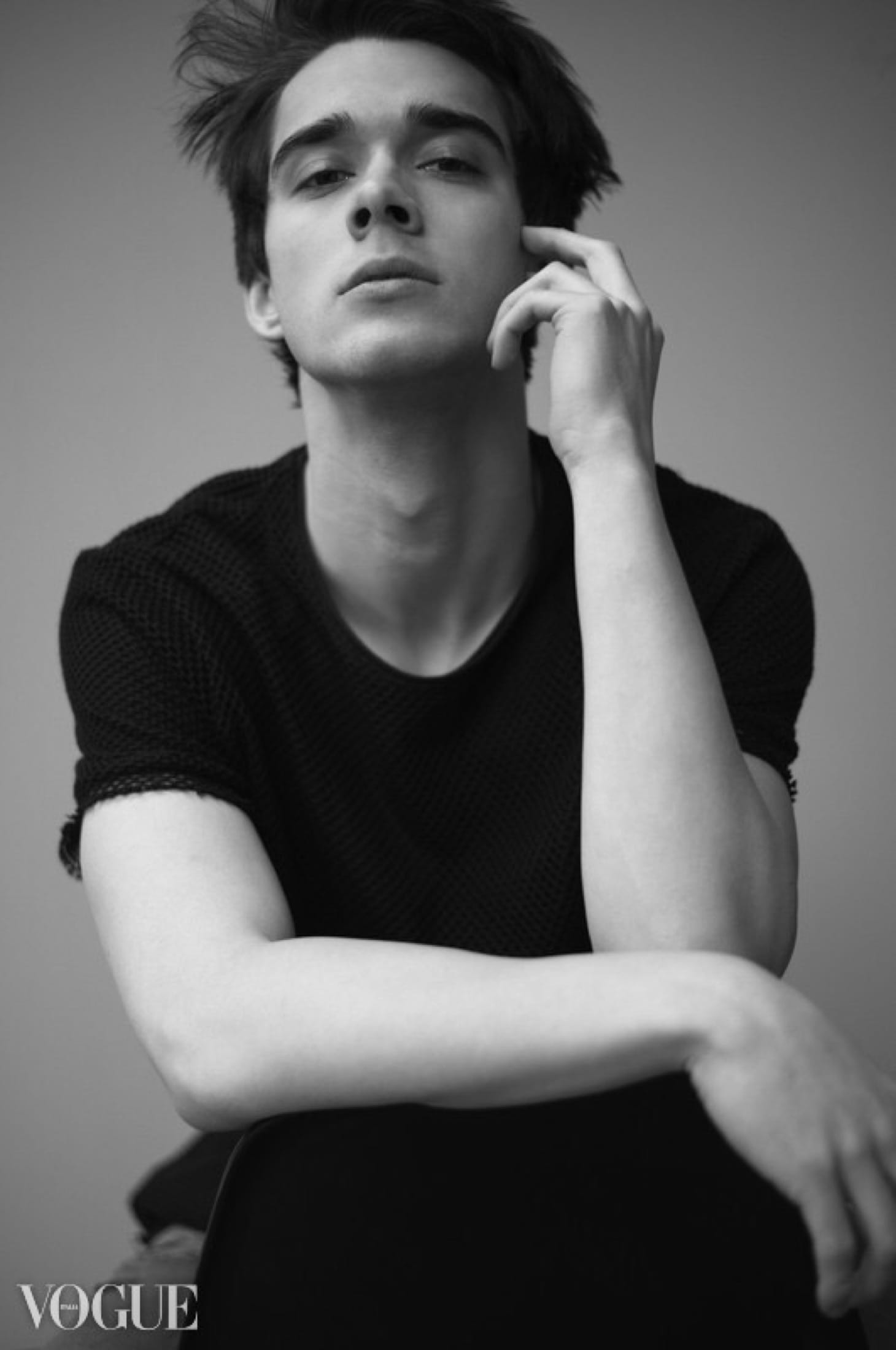 Black and white portrait of Vojtech Babista for Vogue Italia